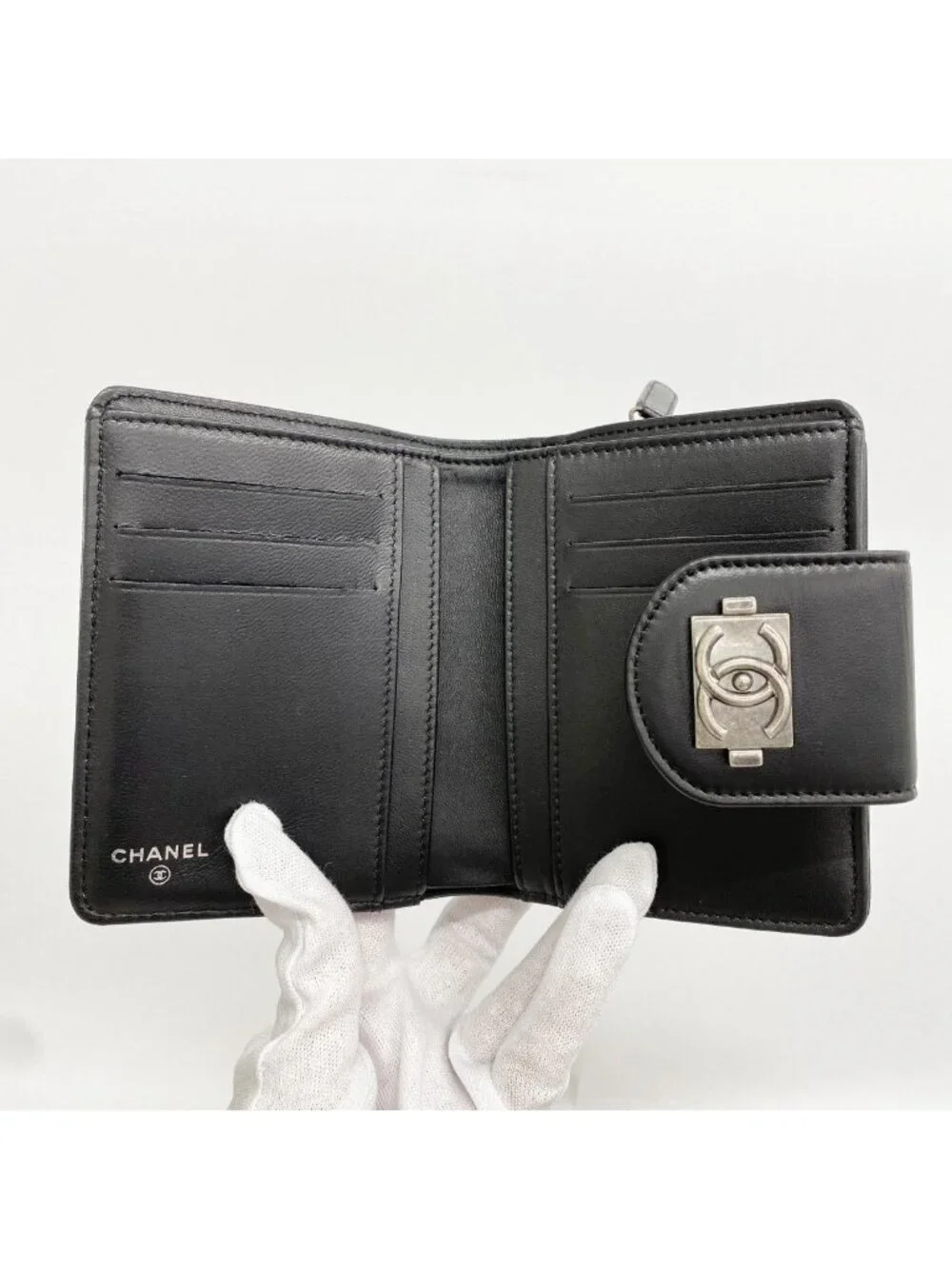 Chanel Wallet Boy Lambskin Black Silver